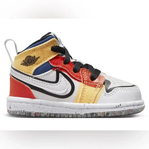 Jordan 1 Mid SE White Picante Red French Blue Black Toddler Sneakers - Picture 1 of 7